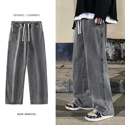 Autumn Korean Fashion Drawstring Y2K Jeans Homme Classic Baggy Straight Wide Leg Pants 2023 New Hip Hop Streetwear Casual Jean